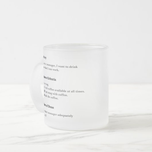 Produktmanager Benutzergeschichten-Agile-Scrum Mattglastasse (Vorderseite Links)