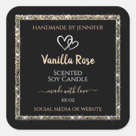 Produktmarken für helle Black Gold Glitzer Stars Quadratischer Aufkleber