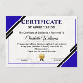 Professional Appreciation Certificate Begleitkarte (Vorderseite)