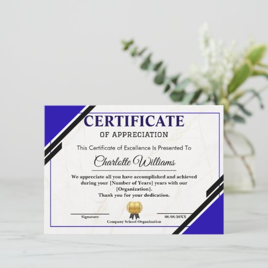 Professional Appreciation Certificate Begleitkarte (Stehend Vorderseite)