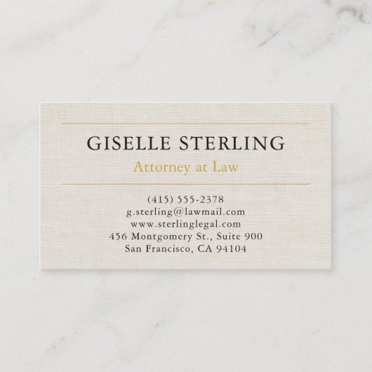 Professional Attorney Law Firm Linen Gold Visitenkarte (Rückseite)