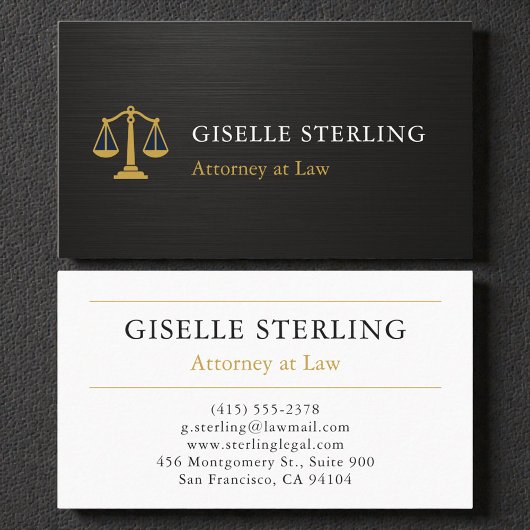 Professional Attorney Law Firm Metallic Black Gold Visitenkarte
