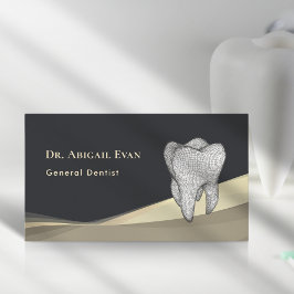 Professional Black and Gold 3D Tooth Icon Dentist Visitenkarte