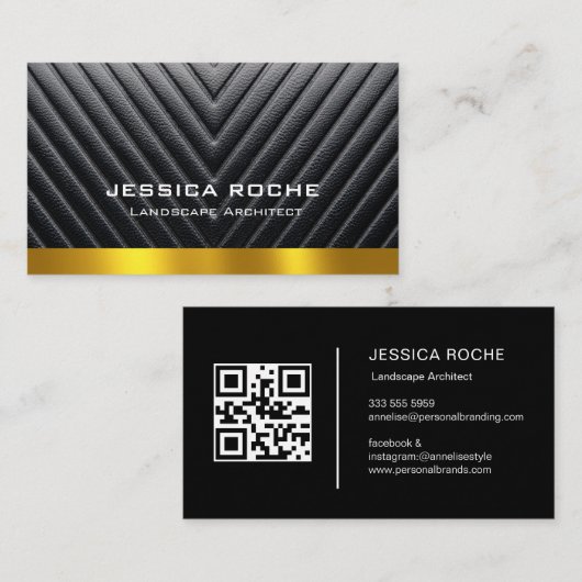 Professional Black & Gold Landscape Architect QR Visitenkarte (Vorne/Hinten)