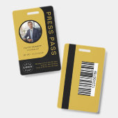Professional Black Gold Media Press Pass ID Badge Ausweis (Front & Back)