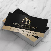 Professional Black & Gold Real Estate Agent Visitenkarte