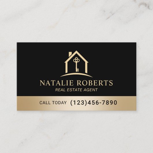 Professional Black & Gold Real Estate Agent Visitenkarte (Vorderseite)