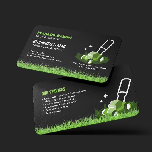 Professional Black Green Lawn Care & Landscaping Visitenkarte