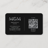 Professional Black Grey Monogram Initials Visitenkarte (Rückseite)