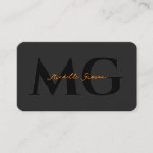 Professional Black Orange Minimal Initials Visitenkarte (Vorderseite)