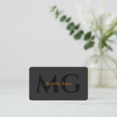 Professional Black Orange Minimal Initials Visitenkarte (Stehend Vorderseite)