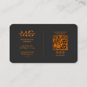Professional Black Orange Minimal Initials Visitenkarte (Rückseite)