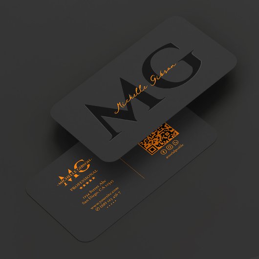 Professional Black Orange Minimal Initials Visitenkarte