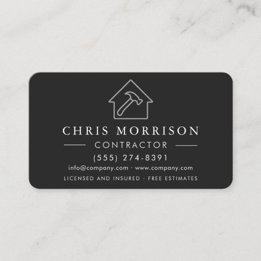 Professional Black & Silver Contractor QR Code Visitenkarte (Vorderseite)