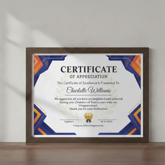 Professional Blue Gold Appreciation Certificate Begleitkarte