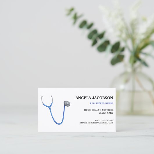 Professional Blue Stethoscope Nurse Business Card Visitenkarte (Stehend Vorderseite)
