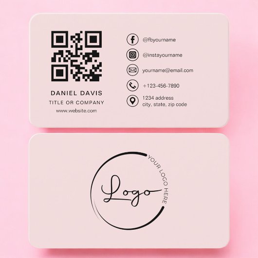 Professional Blush Pink Logo QR Code Visitenkarte