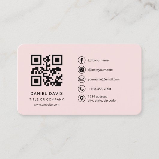 Professional Blush Pink Logo QR Code Visitenkarte (Vorderseite)