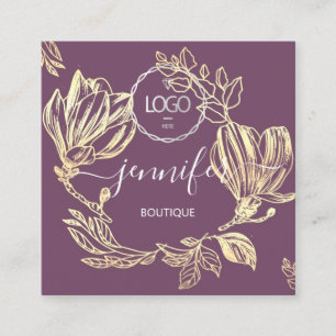 Professional Boutique Shop Violet Flowers QR Logo Quadratische Visitenkarte