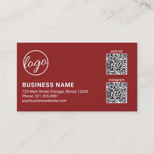 Professional Burgundy Logo QR Code Modern Visitenkarte (Vorderseite)