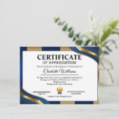Professional Certificate of Appreciation Blue Gold Begleitkarte (Stehend Vorderseite)