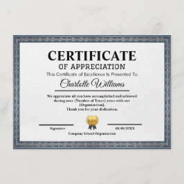 Professional Certificate of Appreciation Template Begleitkarte