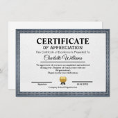 Professional Certificate of Appreciation Template Begleitkarte (Vorne/Hinten)
