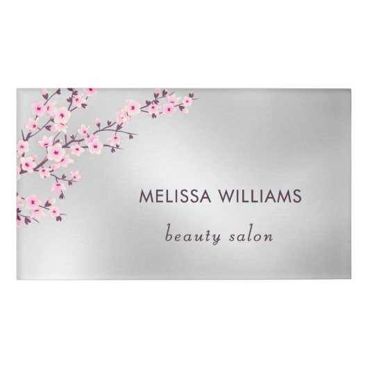 Professional Cherry Blossom Pink Silver Namenschild (Vorderseite)