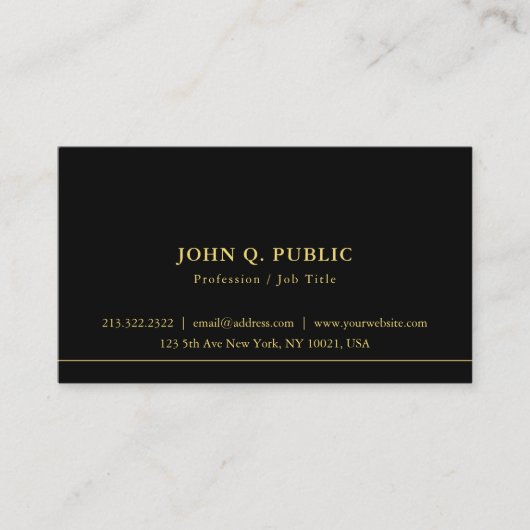 Professional Chic Simple Template Black And Gold Visitenkarte (Vorderseite)