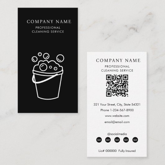 Professional Cleaning Services Logo Modern Black Visitenkarte (Vorne/Hinten)