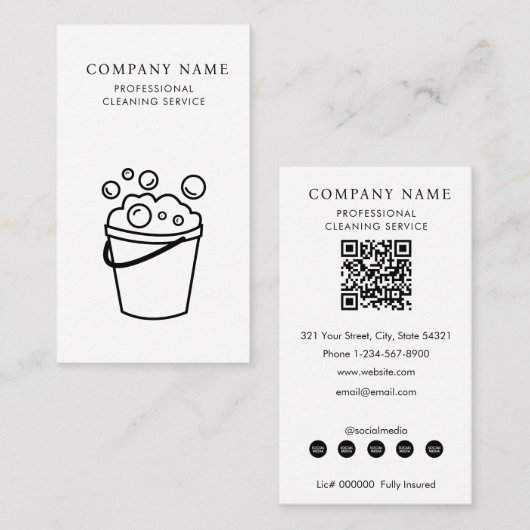 Professional Cleaning Services Logo Modern White Visitenkarte (Vorne/Hinten)