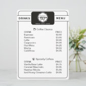 Professional Coffee Shop Personalized Drinks Menu Menükarte (Stehend Vorderseite)