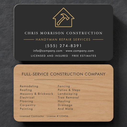 Professional Construction Worker Black Gold Visitenkarte