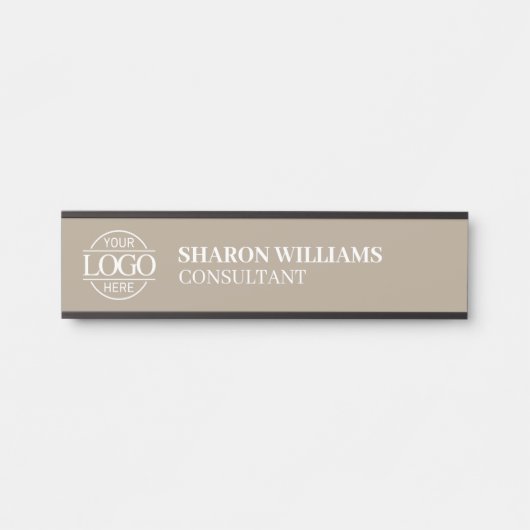 Professional Custom Business Logo Job Title Taupe  Türschild (Vorderseite )