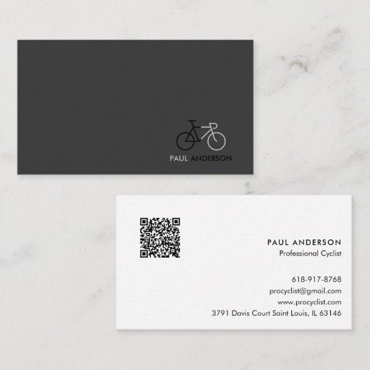 Professional Cyclist Black & White QR Code Visitenkarte (Vorne/Hinten)