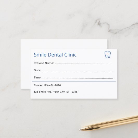 Professional Dental Appointment Card Terminkarte (Vorderseite/Rückseite Beispiel)