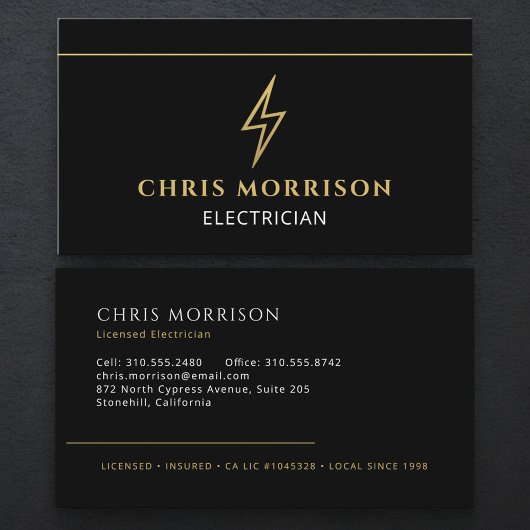 Professional Electrician Black Gold Contractor Visitenkarte