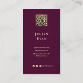 Professional Elegant Burgundy Wine & Gold Qr code Visitenkarte (Rückseite)