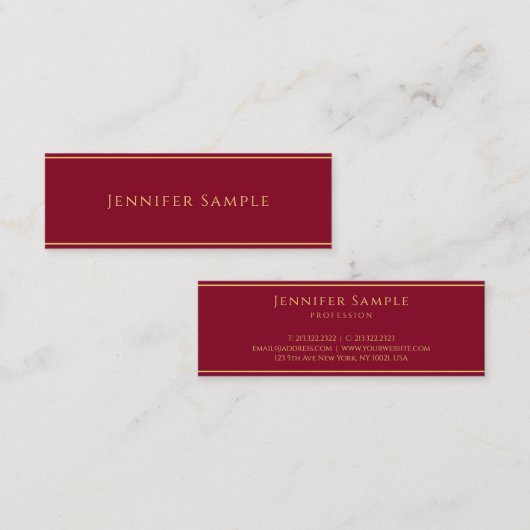 Professional Elegant Modern Gold Text Burgundy Red Mini Visitenkarte (Vorne/Hinten)