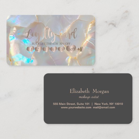 Professional Elegant Rose Gold Hearts Opal Stone Treuekarte (Vorne/Hinten)