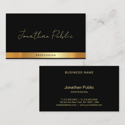 Professional Elegant Typography Name Black Gold Visitenkarte (Vorne/Hinten)
