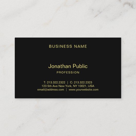 Professional Elegant Typography Name Black Gold Visitenkarte (Rückseite)