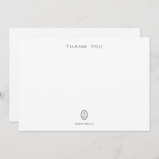 Professional Elegant White Monogram Thank You Ca Dankeskarte (Vorne/Hinten)