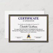 Professional Executive Achievement Certificate Art Begleitkarte (Vorne/Hinten)