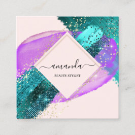 Professional Framed Gold Beauty Logo Purple Teal Quadratische Visitenkarte