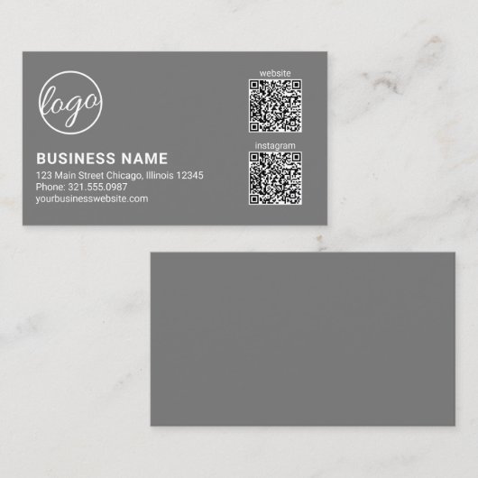 Professional Gray Logo QR Code Modern Visitenkarte (Vorne/Hinten)