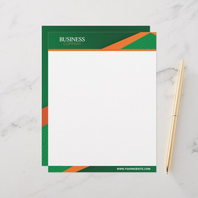 Professional Green with Orange Stripe Corporate Briefbogen (Vorderseite/Rückseite Beispiel)