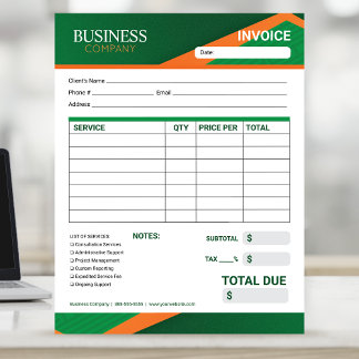 Professional Green with Orange Stripe Invoice Form Notizblock