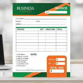 Professional Green with Orange Stripe Invoice Form Notizblock