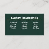 Professional Handyman Modern Forest Green & Gold Visitenkarte (Rückseite)